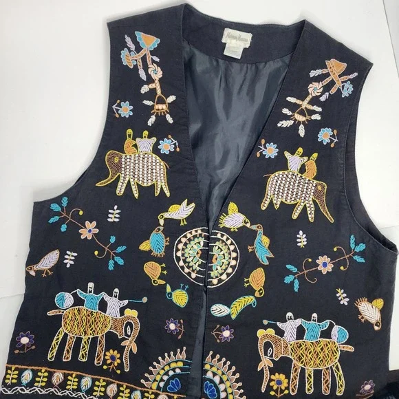 Neiman Marcus Vest Women's Large Boho Vintage Festival Embroidered Open‎ Front - Picture 3 of 6